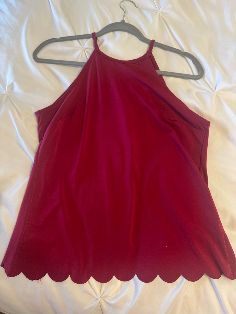 Women’s Scallop-Hem Halter Tank Top open back- Deep Wine Red